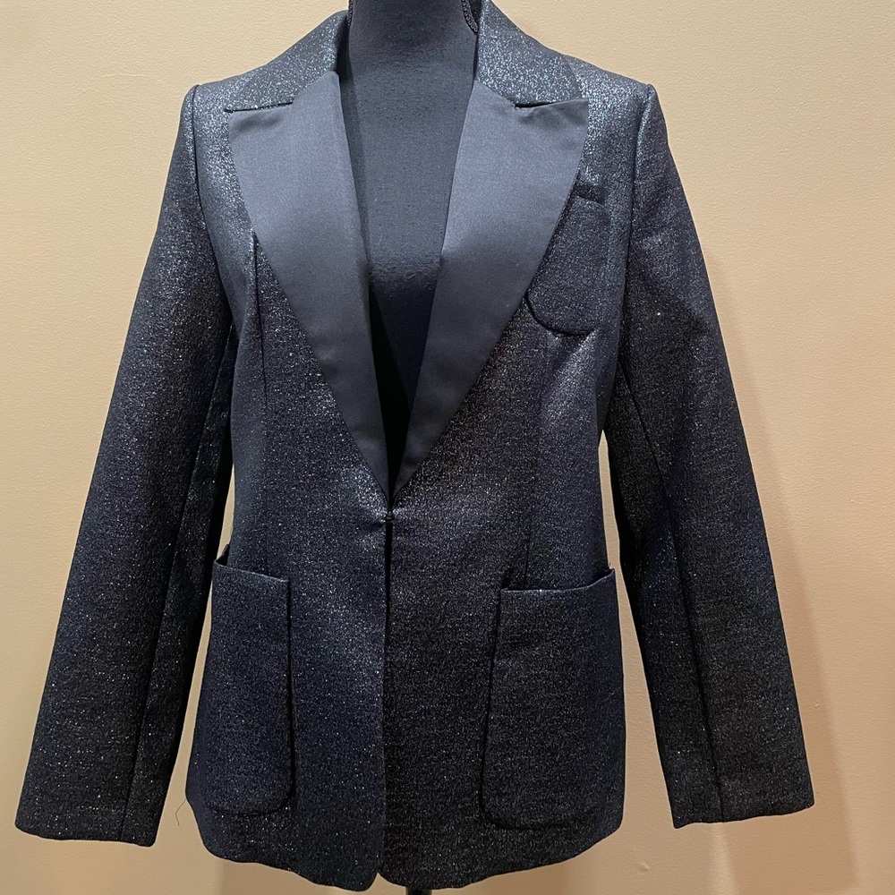 Silver Sparkle Pant Suit Large Glam RNR Disco Formal Wedding Prom Holiday NWT